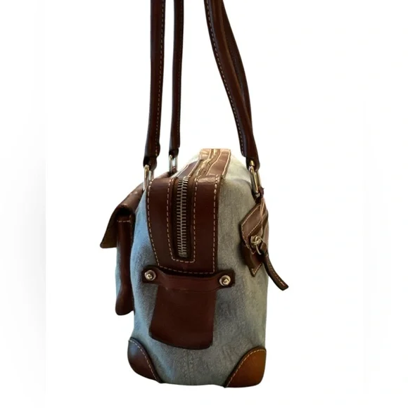 Dooney & Bourke Vintage Brown and Denim Shoulder Bag with Structured Design - Picture 8 of 16